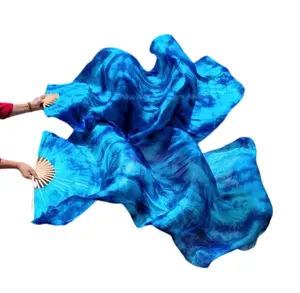 Flower Silk Veils 100% Hand Dye Fluxo Colorido Bambu Fan Par Props Fogo Chama Vermelho Mulheres Negras Stage Performance Traje 180cm
