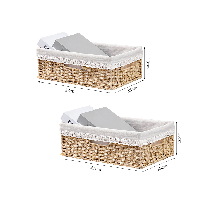 Set di 2 cestini portaoggetti in macramè con trama di cotone e comodi