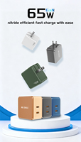 Chargeur rapide adaptatif 65W PD3.1/QC2.0 avec 2 ports Type-C, pliable, respectueux de l'environnement, protection contre les surcharges/surintensités, entrée 50/60Hz