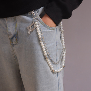 โซ่คล้องกางเกงสองชั้นแบบมุกประดับหนามพร้อมจี้ตัวอักษร สไตล์ฮิปฮอป สำหรับใส่ในชีวิตประจำวัน - Product Image 1