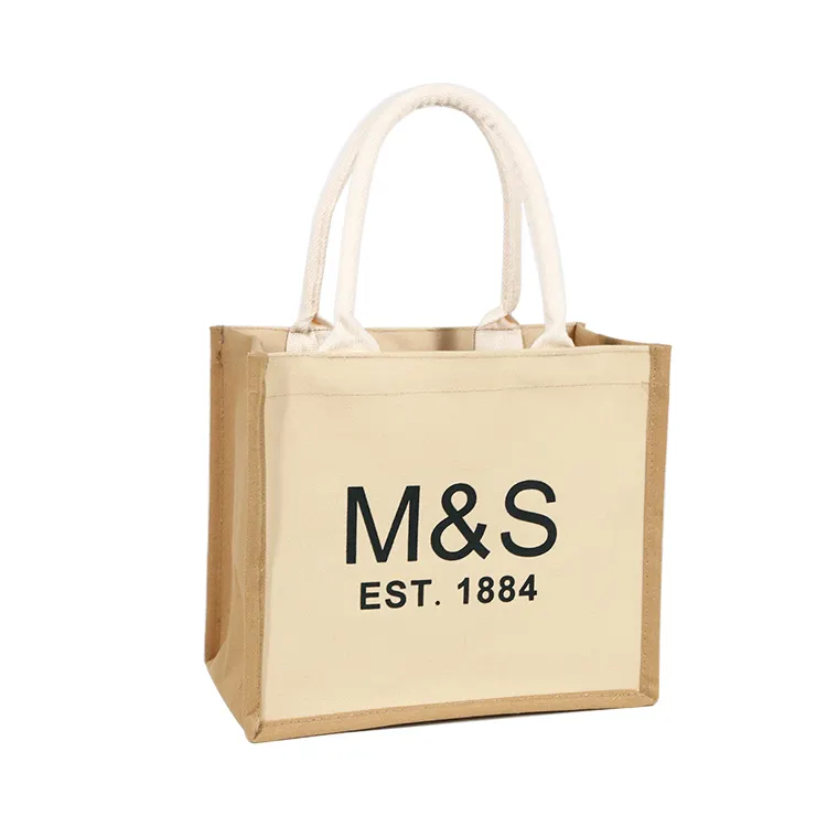 Heavy Thick Waterproof Plastic Film Laminated Custom Logo Small Canvas Tote Bag