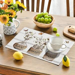 Juego de 4 Manteles Individuales de Algodón Floral Estilo Rústico, para Fiestas en Casa, Interiores, Cocina, Comedor, Lavables, de China - Product Image 3