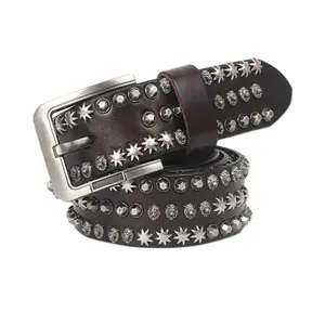 Heren Studded Casual Italiaanse Koeienhuid Lederen Riemen Voor Jeans Punk Rock Klinknagels Riem