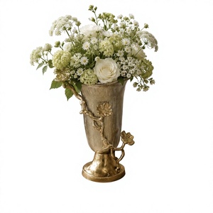 Luxury Antique <b>Gold</b> Metal Flower <b>Vase</b> with Decorative Floral Vine Design for Home Décor & Table Centerpiece - Product Image 1