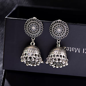 2024女性のインド幾何学的なロングチェーンタッセルハンギングダングルドロップイヤリングチベットジュエリーボヘミアベルジュムカイヤリング - Product Image 5