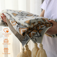 Ensemble de couvertures en tricot bohème, motif géométrique, couverture tissée à franges pour la décoration de la maison, coffret cadeau pour les fêtes