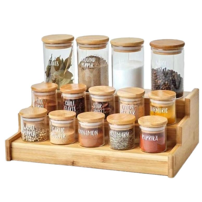 3-х уровневый кухня стеллаж для хранения специй деревянные бамбуковые кухонные 3 яруса кружевных расширяемая подставка для приправ органайзер для специй, баночки с стеллаж для выставки товаров