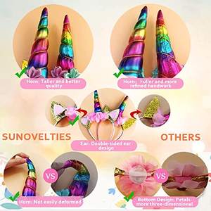Nicro mousseux fleurs chat oreille or corne casque parfait arc-en-ciel licorne bandeau fête d'anniversaire déguisement Cosplay décor - Product Image 4