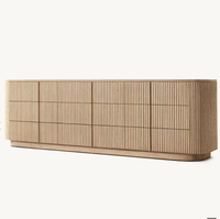 Buffet en bois cannelé sur mesure avec 9 tiroirs et plateau en marbre naturel – Meuble de salle à manger et de salon