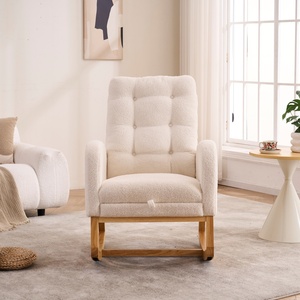 Poltrona a dondolo girevole moderna con poggiapiedi, tasca portaoggetti, <span class=keywords><strong>schienale</strong></span> <span class=keywords><strong>alto</strong></span>, in legno di gomma, per cameretta, camera da letto, soggiorno - Product Image 1