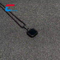 Collier pour hommes et femmes avec puces NFC Collier pendentif Nfc carré en acier inoxydable Hip Hop bleu turquoise