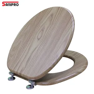 SANIPRO थोक लक्जरी स्लो क्लोज बांस लकड़ी की गोल टॉयलेट सीट बाथरूम के लिए फोल्डिंग स्क्वाट टॉयलेट ढक्कन कवर