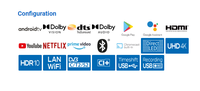 TV LED UHD 4K Smart Android 9.0 58MUB010 58 inci dengan Kabinet Hitam Layar Lebar Mendukung NTSC 60Hz untuk Penggunaan di Rumah
