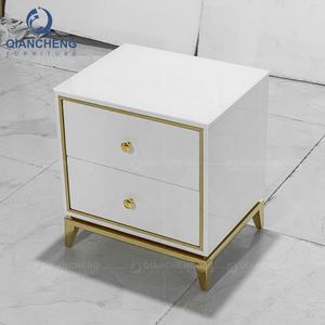 QIANCHENGN <strong>Mirror</strong> Stainless Steel Golden White Mdf Bedside Two Layers Drawer Luxury Wooden Night Stand Side Table - Product Image 2