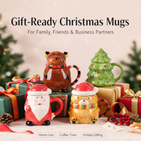 Mug en céramique de Noël mignon et amusant, tasse à café peinte à la main avec Père Noël, sapin de Noël et ours, cadeau de Noël, tasse à eau