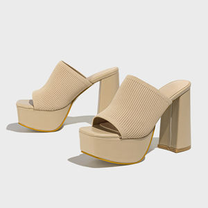 Vendita calda nuovo tessuto elasticizzato a maglia tacchi alti corti pantofole da donna moda per feste scarpe da donna 2024 - Product Image 5