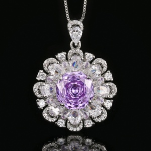Fashion Jewelry Eco-friendly Copper 12-10mm Purple Zircon Jewelry Flowers Design Necklace <b>Set</b> for Women Romantic Bridal Style - Product Image 4