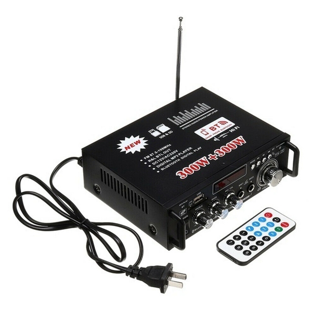 600W 12V 220V USB Car HiFi Stereo Audio Power Amplifier Remote Control for Car Auto Home Audio USB TF Flash Disk Radio