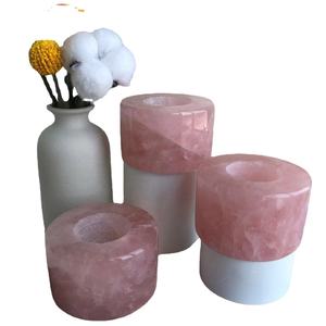 Prodotti di guarigione spirituale <span class=keywords><strong>pietre</strong></span> di cristallo artigianato popolare quarzo rosa portacandele rotonde - Product Image 4