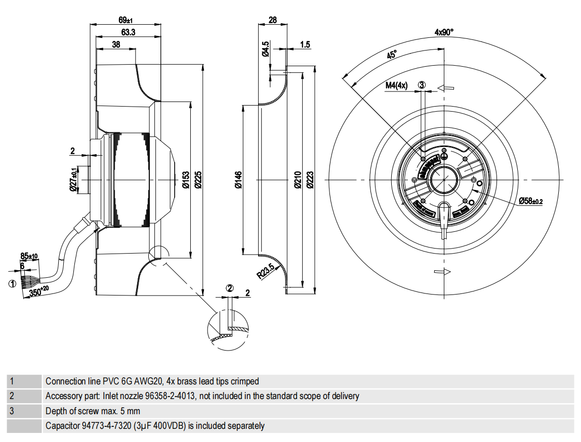 Ventola di raffreddamento R2E225-AT51-14 230V 0,46A 105 Ventola di raffreddamento R2E225-AT51-14 230V 0,46A 105