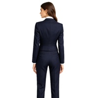 Ensemble de costume 3 pièces sur mesure à rayures fines bleu marine pour femme, blazer, gilet et pantalon, vêtements de bureau, usine source OEM ODM