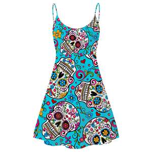 Casual Ladies <strong>Dresses</strong> <strong>Mexican</strong> Candy Sugar Skull Print Fabric Women Clothes Sexy Summer Slip <strong>Dress</strong> Party Halloween Vintage Style - Product Image 4