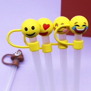 Capuchons de paille en silicone réutilisables amusants de 10 mm avec expressions, motifs caca et émoticônes, anti-poussière, pour enfants et fêtes - Product Image 1