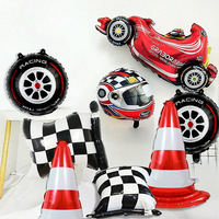 Ballon transfrontalier en forme de pneu, casque et ballon rond de 18 pouces à carreaux noir et blanc, ballon en aluminium pour moto, ballon décoratif sur le thème de la course
