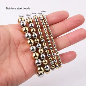 Classic Design 4/5/6/8/10mm 18K Gold PVD Stainless Steel Beaded Bracelet Mix Color Beads Elastic Bracelet Women Men JBS12632