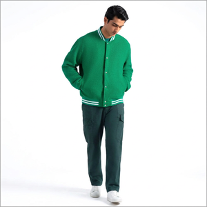 Customized Logo Stand Collar Front Men Varsity Jacket Solid Color High Quality Pakistan Made Winter Cotton Breathable Best Price - Product Image 1