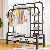 Porte-vêtements simple à double barre, séchoir à linge pour balcon intérieur, en fer, pour chambre à coucher, dortoir, organisateur de rangement mobile avec roulettes