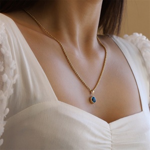 สร้อยคอแฟชั่นสแตนเลสสตีลยอดนิยม จี้รูปดวงตาสีน้ำเงินทรงกลม - Product Image 4
