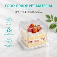 Boîte à gâteau et à pain individuelle transparente de qualité alimentaire, petite et carrée, en PET rigide avec couvercle transparent antidérapant, emballage jetable