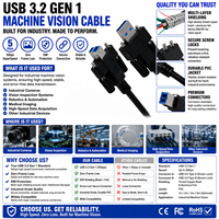 LUNG KAY Kabel Industri USB 3.0 Kunci Sekrup Ganda 5Gbps Data Kecepatan Tinggi untuk Penyimpanan Server Pemindai Kamera Visi Mesin