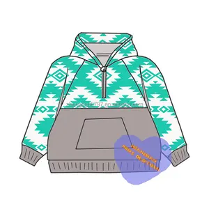 High Quality Western Boy Hoodie Infant Green Aztec Print Baby Milk Silk Fabric Sweater