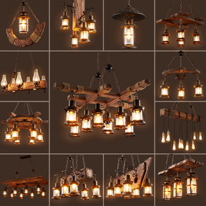 Lustre rustique en bois avec 4 lanternes en verre, suspension LED E27, lumière blanc chaud 2700K, style ferme, plafonnier chocolat, intensité variable - Product Image 6