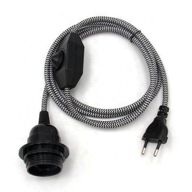 AC 220V EU Plug Power Cords Textile Covered Cable With Dimmer Switch E27 Threaded Bulb Lamp Holder Ring for Hanging Light