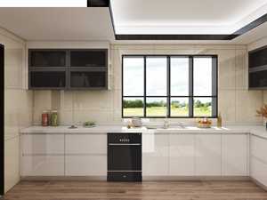 Meubles de cuisine en bois avec finition laquée haute brillance, design sans poignées, ensemble complet d'armoires de cuisine avec évier et plan de travail pour villa - Product Image 4