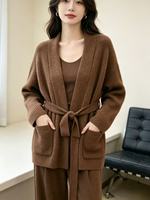 Cardigan en tricot mi-long uni, style décontracté, à lacets, nouvelle collection automne-hiver 2026, pour femmes européennes et américaines