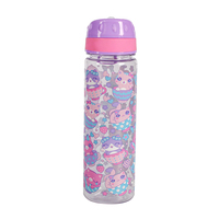 Botol air plastik kucing lucu, botol air plastik kartun kucing lucu dengan sedotan portabel, cangkir untuk penggunaan sekolah dan Gym anak-anak 650ml