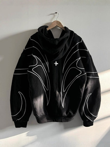 Felpa con Cappuccio Primaverile da Uomo in 100% Cotone French Terry 450 Gsm, Stile Streetwear con Zip e Bordi Decorativi - Product Image 1