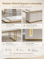 Vitrine à bijoux de luxe moderne personnalisée en verre trempé, acier inoxydable, MDF, avec miroir au dos, robuste, étanche, éclairage LED