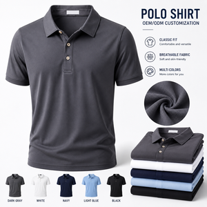 Chemises polo décontractées brodées anti-rides de haute qualité en gros avec logo personnalisé pour hommes - Product Image 4