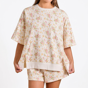 Conjunto de Shorts con Estampado Floral Moderno, Ropa Juvenil para Club, Estilo Académico, Sudadera de Algodón Suave y Shorts, Conjunto de Ropa Informal para Mujer - Product Image 1
