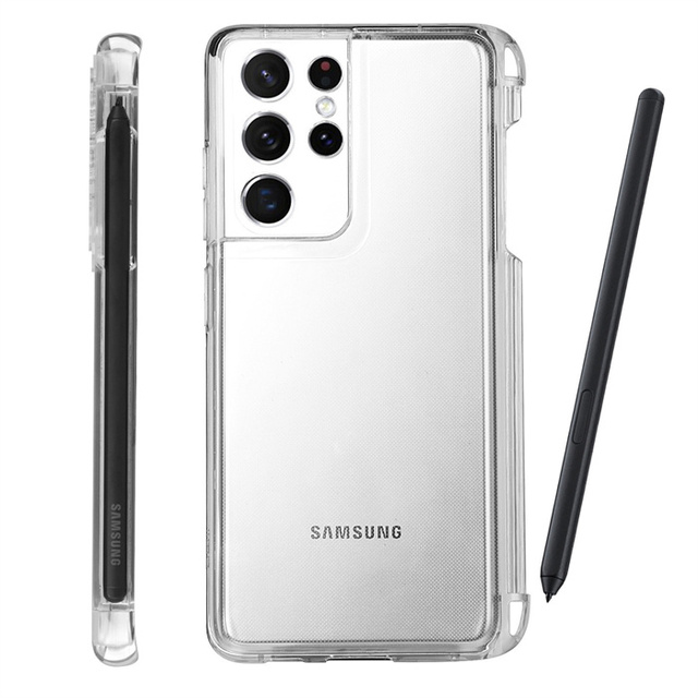 Clear Transparent Soft TPU Protective Shockproof Case Cover for S-Pen Slot Holder for Samsung Galaxy S21 Ultra 5G