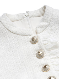 S*P Primavera Estate 2026 Nuovo Abito da Donna in Tweed Bianco Avorio con Cuciture a Onda e Puntini - Product Image 5