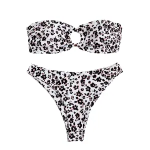 Da donna Sext leopardo fascia Bikini Set costume da bagno a vita alta O anello con cravatta legata costumi da bagno top stampa costume da bagno a due pezzi 2024