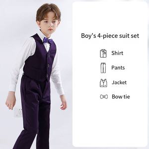 Ensemble de <span class=keywords><strong>costume</strong></span> formel 4 pièces pour garçons élégants gilets sur mesure noirs et blancs avec nœuds papillon tenue de garçon à fleurs pour les mariages et les événements - Product Image 6