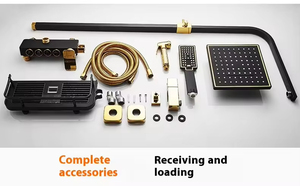 Sistema <span class=keywords><strong>Doccia</strong></span> di Lusso YF OEM per Hotel, Miscelatore Termostatico Nero-Oro con Soffione a Pioggia, Alta Pressione e Risparmio Idrico - Product Image 6