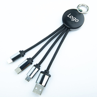 Kabel Micro USB 3-in-1 Berlogo LED dengan Jalinan Kain Nilon TPE, Charger Menyala dengan Gantungan Kunci, Pengisian Cepat 6A, Hadiah Bisnis